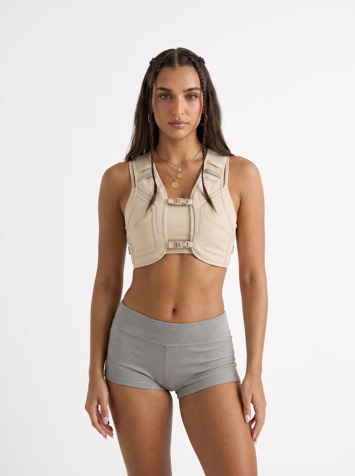 FLOAT Vest 01 in Bone worn front-on