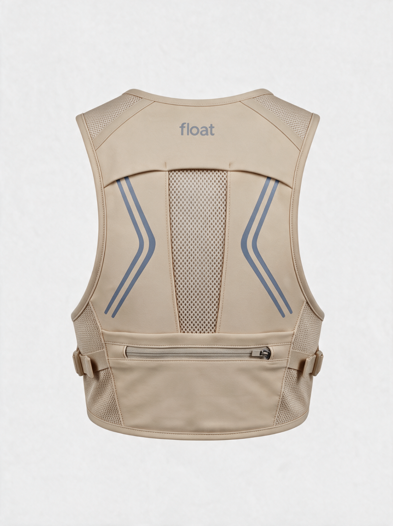FLOAT Vest 01 in Bone, back panel with zip pocket