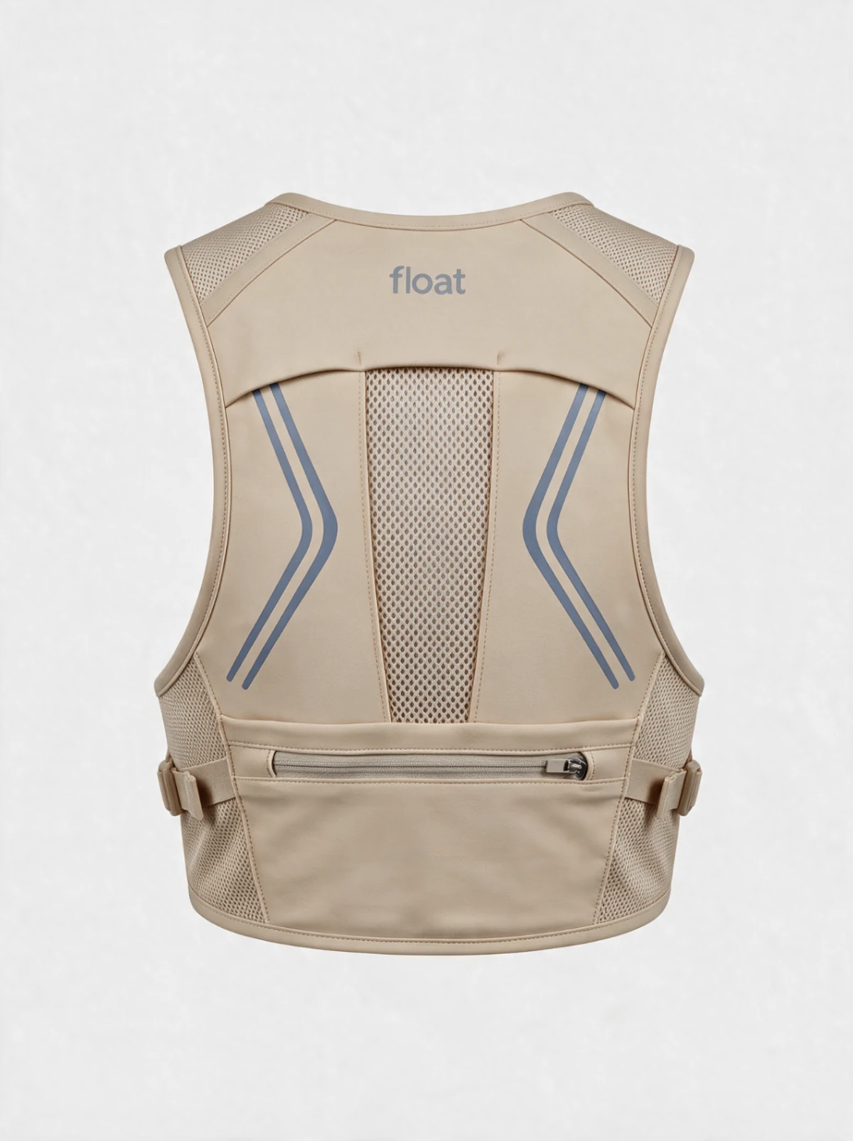 FLOAT Vest 01 in Bone, back panel with zip pocket
